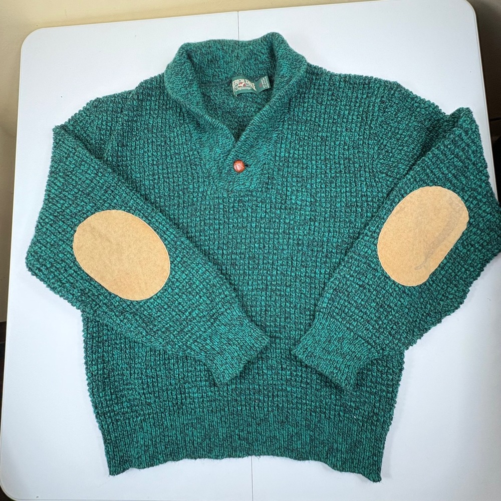 Vintage American Eagle Wool Blend Shawl Collar Sweater Elbow Patch USA Mens‎ L